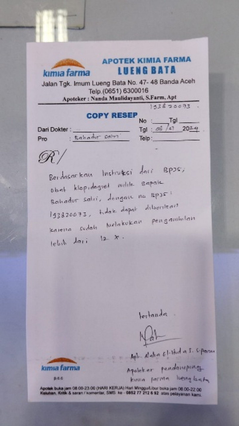 Banda Aceh  Pasien BPJS Kesehatan Kaget Permintaan Obat Ditolak Kimia Farma